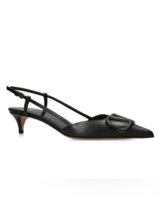 Valentino Garavani Shoes - Valentino Garavani VLogo Black Leather Kitten Slingback